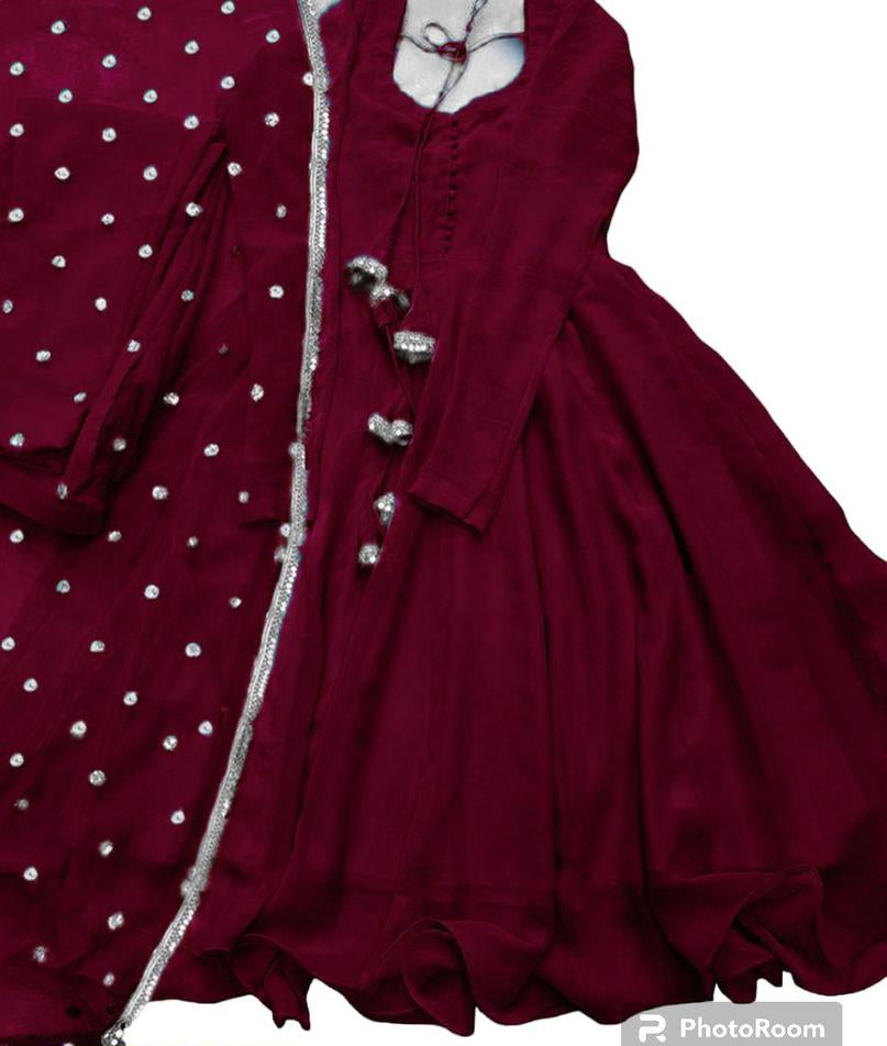 Elegant Round Style Chiffon Embroidered Suit – 3 Piece