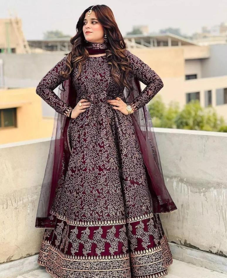 Digital Steam Printed Maxi – 3-Piece China Silk Suit for Women