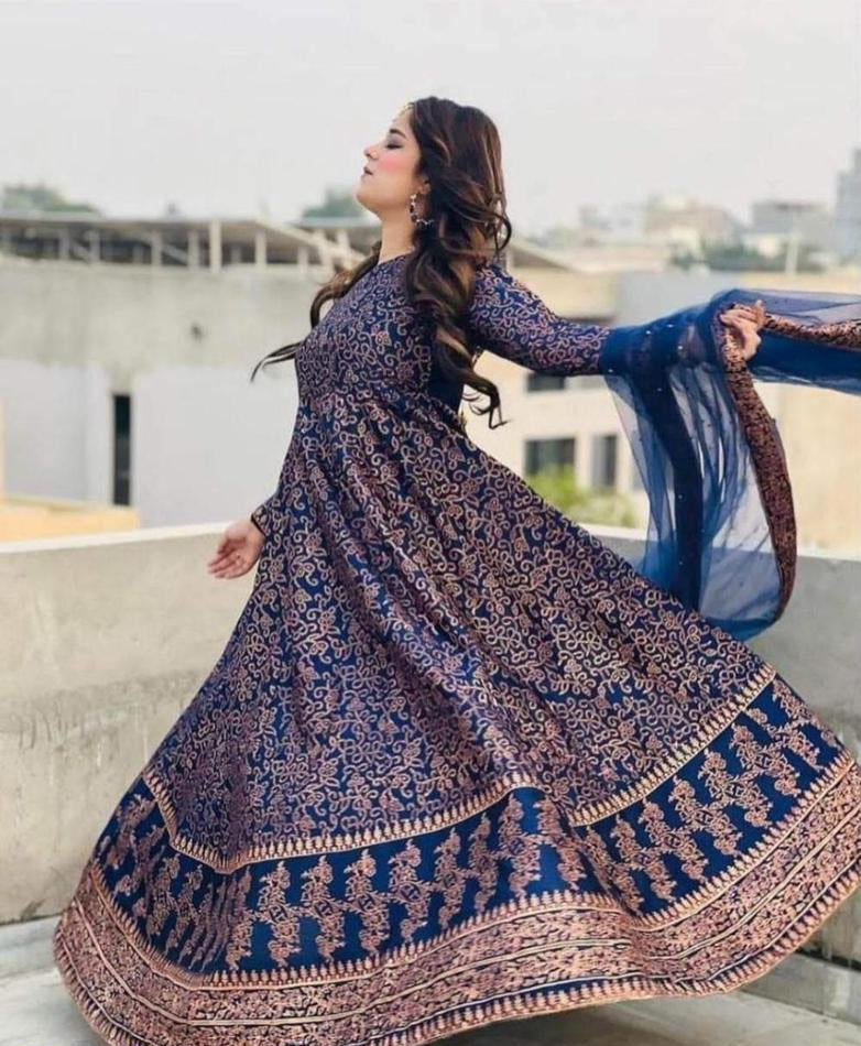 Digital Steam Printed Maxi – 3-Piece China Silk Suit for Women
