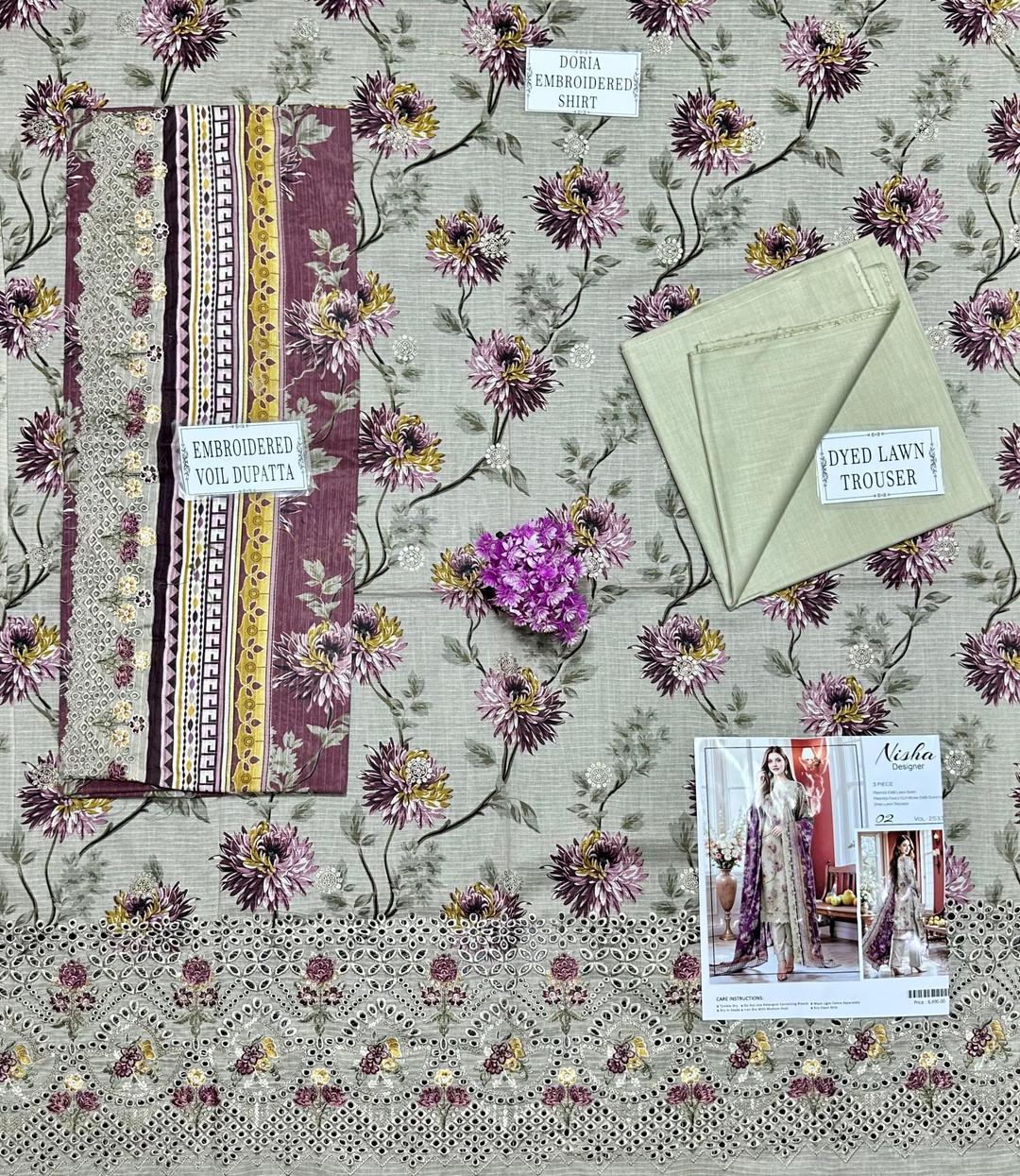 Grey Embroidered Dobby Lawn 3-Piece Suit – Unstitched Luxury Collection