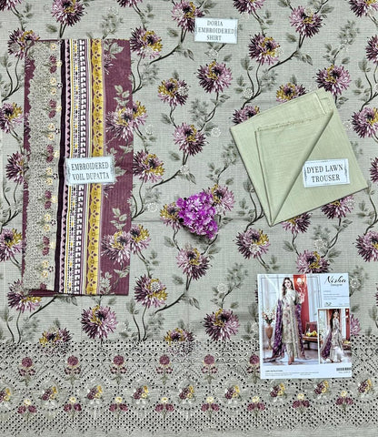 Grey Embroidered Dobby Lawn 3-Piece Suit – Unstitched Luxury Collection