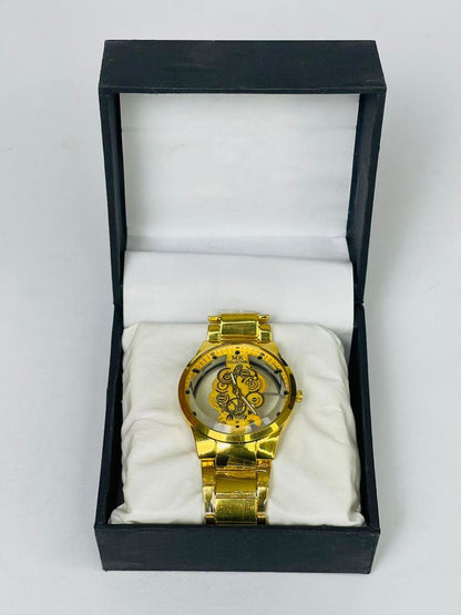 Golden Men's Stainless Steel Analogue Watch – Premium Luxury Timepiece .