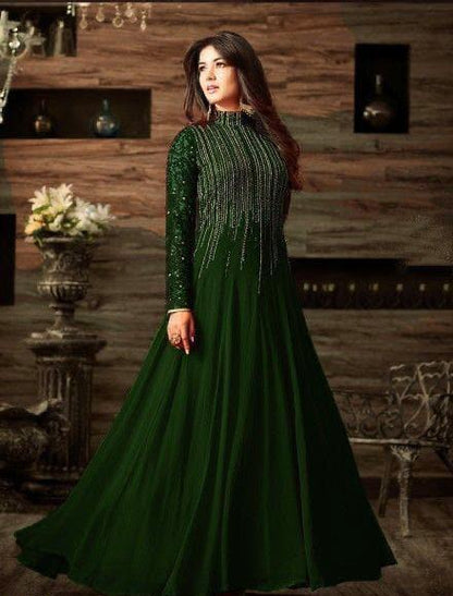 Blue & Green Sequins Embroidered Chiffon Maxi 3-Piece Unstitched Formal Dress for Women.