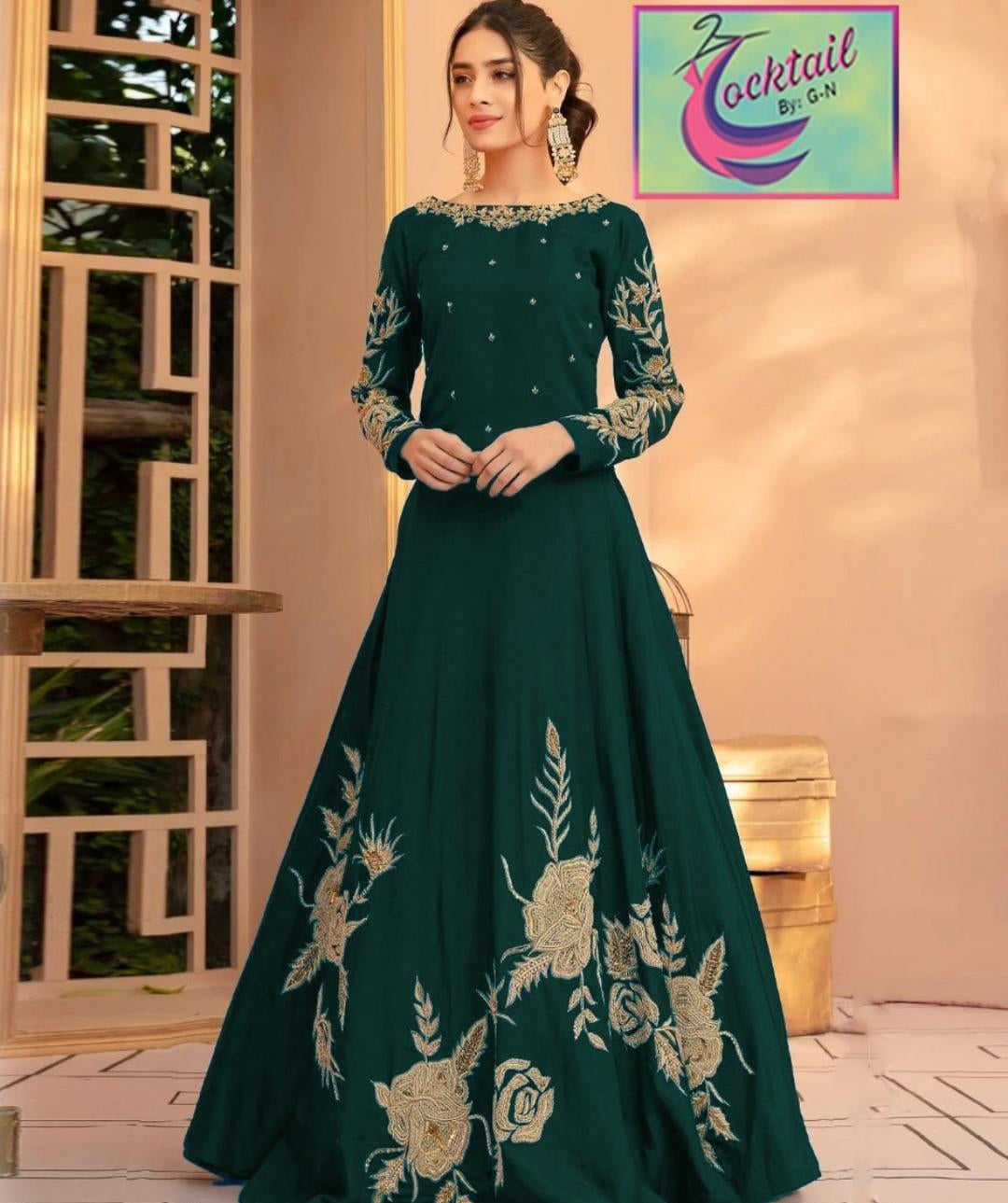 Green Embroidered Silk Maxi Dress – Ready-to-Wear Formal Wear for Women .