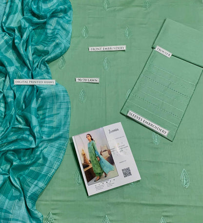 Light green Embroidered Lawn Suit – 3 Piece Unstitched Summer Collection for Women .