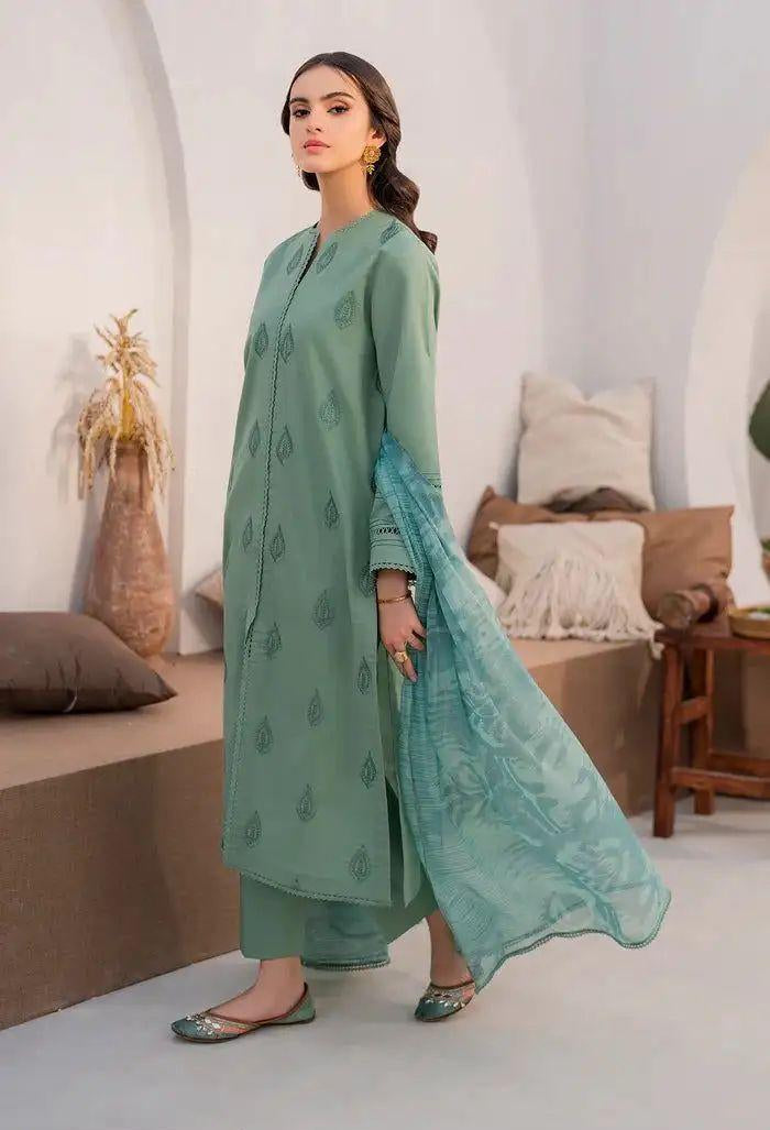 Light green Embroidered Lawn Suit – 3 Piece Unstitched Summer Collection for Women .