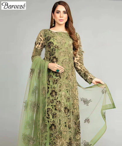 Elegant Green Embroidered Lawn Suit – 3 Piece Unstitched