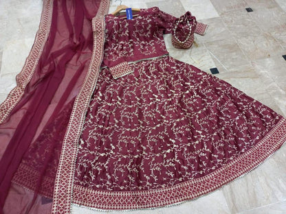 Embroidered Katan Silk 4-Piece Lehenga Choli Set