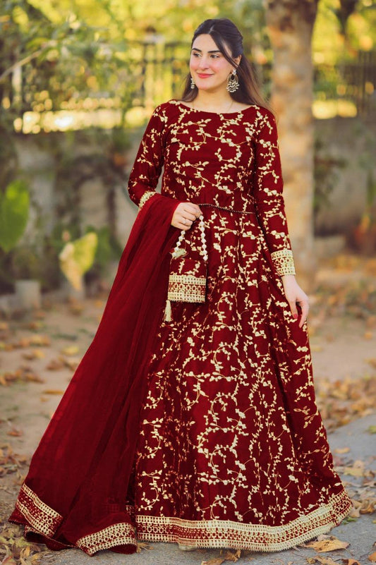 Embroidered Katan Silk 4-Piece Lehenga Choli Set