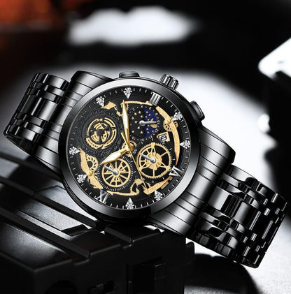 Stainless Steel Chronograph Quartz Watch – Water Resistant | Men's Luxury Timepiece .