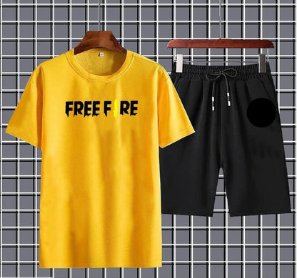 Printed Tracksuit Set – T-Shirt & Shorts | Micro Interlock Fabric | Black