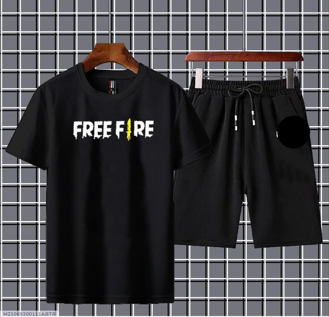 Printed Tracksuit Set – T-Shirt & Shorts | Micro Interlock Fabric | Black