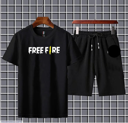 Printed Tracksuit Set – T-Shirt & Shorts | Micro Interlock Fabric | Black