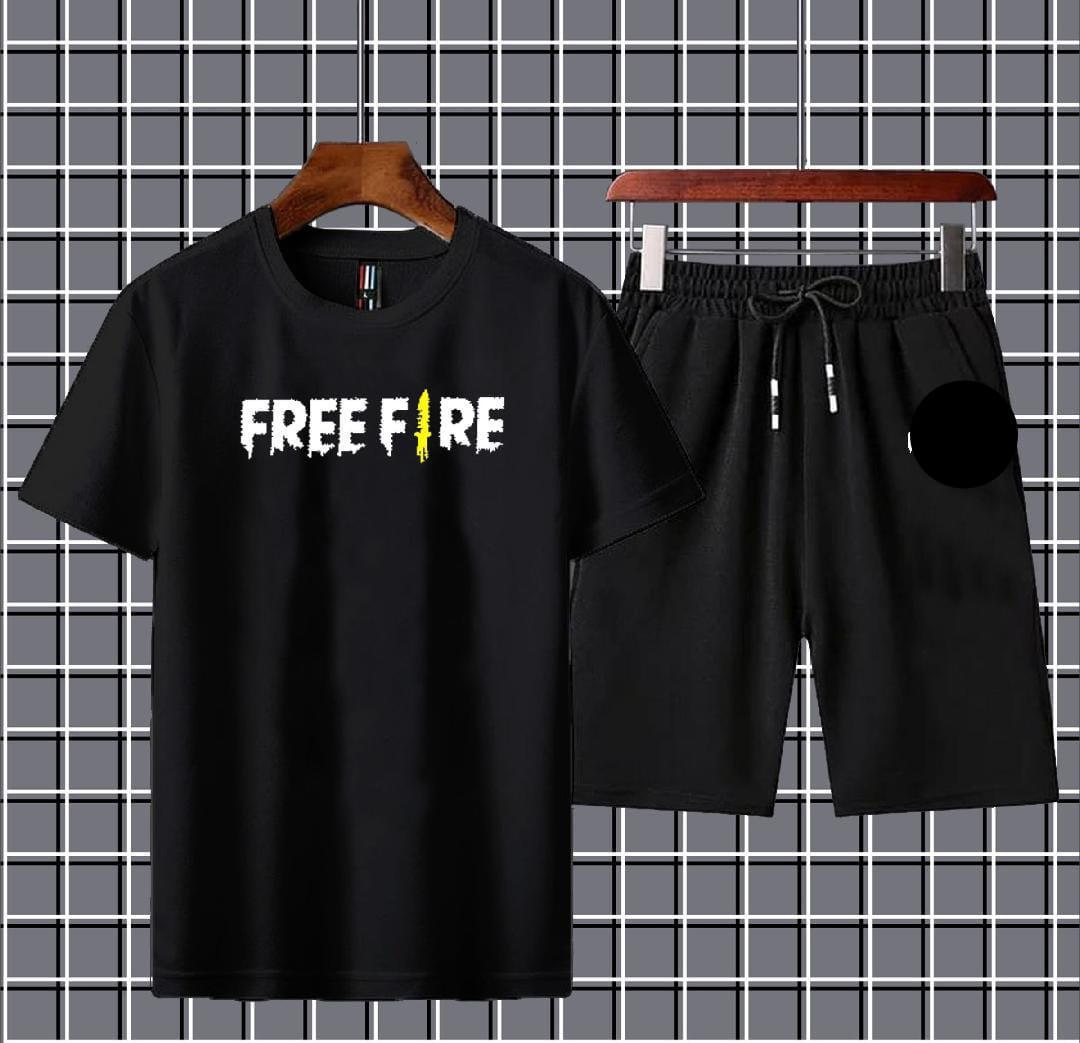 Printed Tracksuit Set – T-Shirt & Shorts | Micro Interlock Fabric | Black