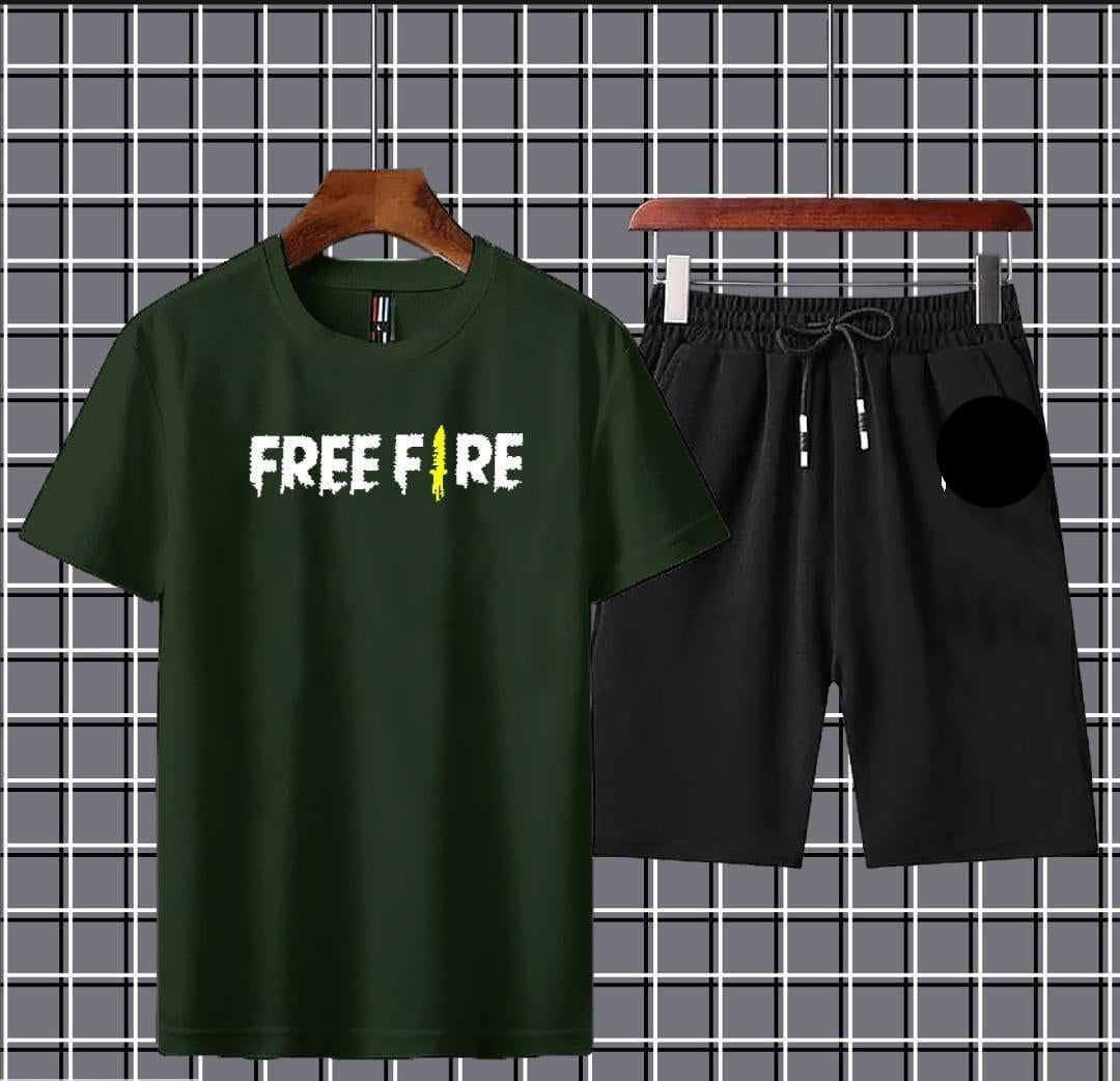 Printed Tracksuit Set – T-Shirt & Shorts | Micro Interlock Fabric | Black
