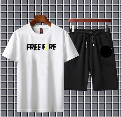 Printed Tracksuit Set – T-Shirt & Shorts | Micro Interlock Fabric | Black