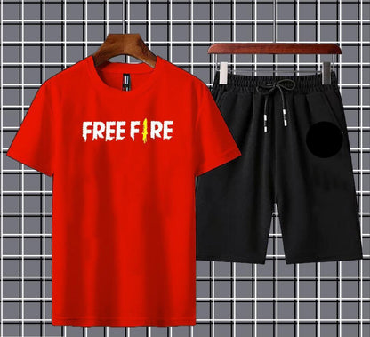 Printed Tracksuit Set – T-Shirt & Shorts | Micro Interlock Fabric | Black
