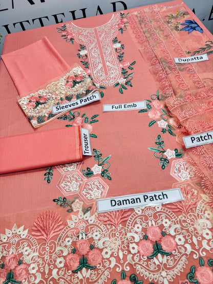 Pink Chikankari Embroidered Lawn 3-Piece Unstitched Suit with Digital Printed Diamond Dupatta .