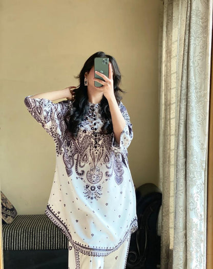 2-Piece Swiss Lawn Digital Printed Co-ord Set – Elegant White .